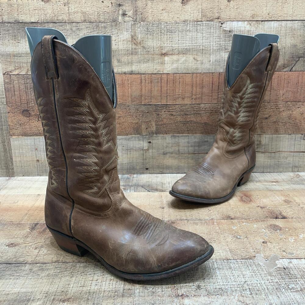 Boulet Boots Mens Size 9 EEE Brown Leather Western Pointed Toe Cowboy Mid Calf